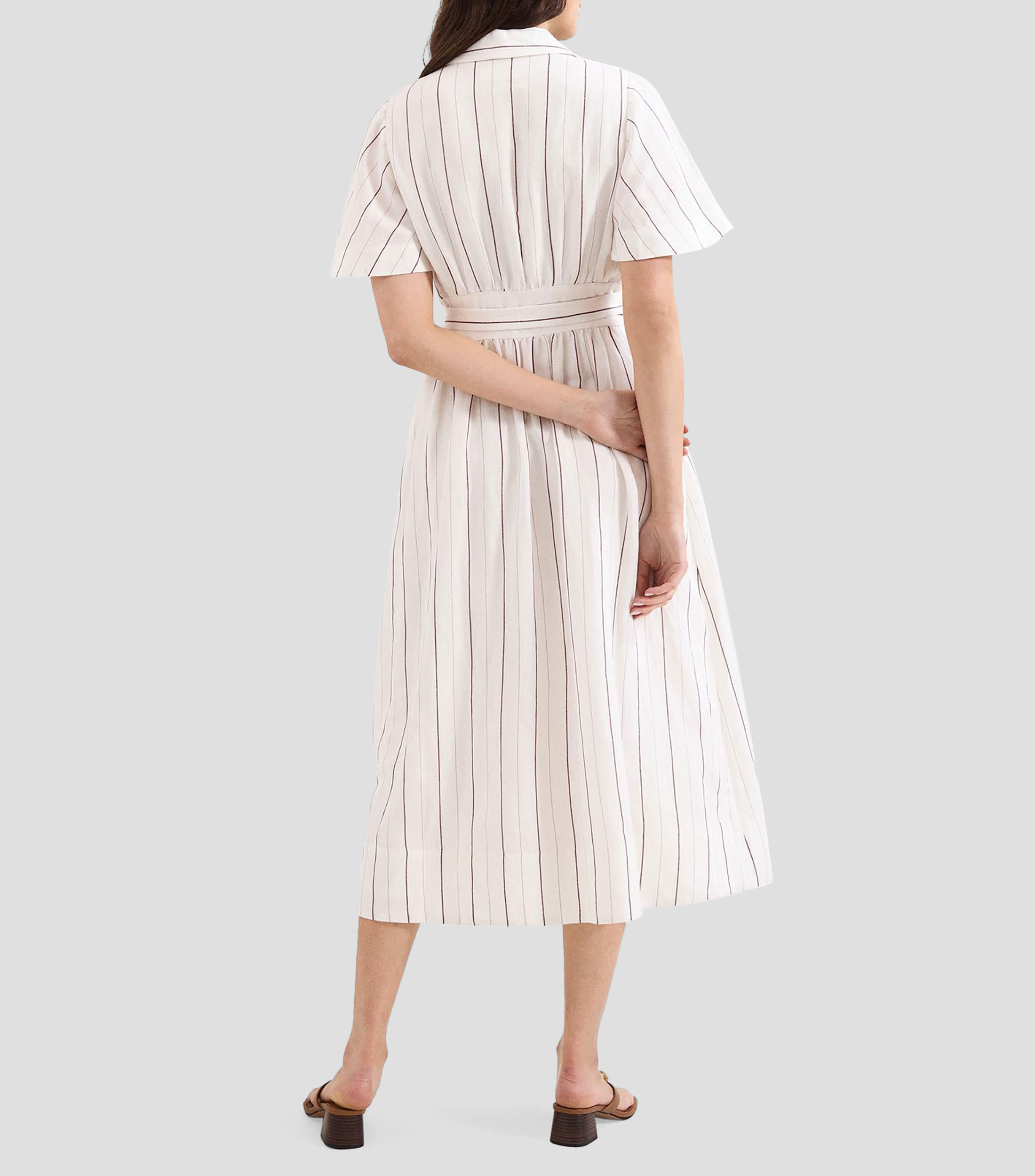 Vestido midi manga corta de rayas Mujer